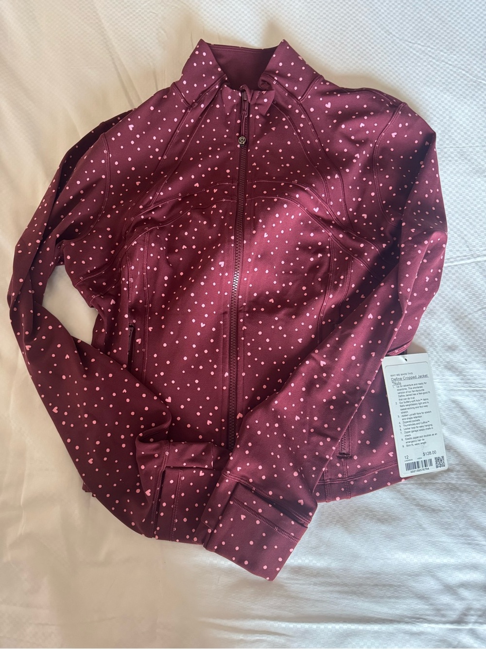Lululemon Heart Scatter Dot Print Burgundy Define Cropped Jacket Nulu - Picture 2 of 2
